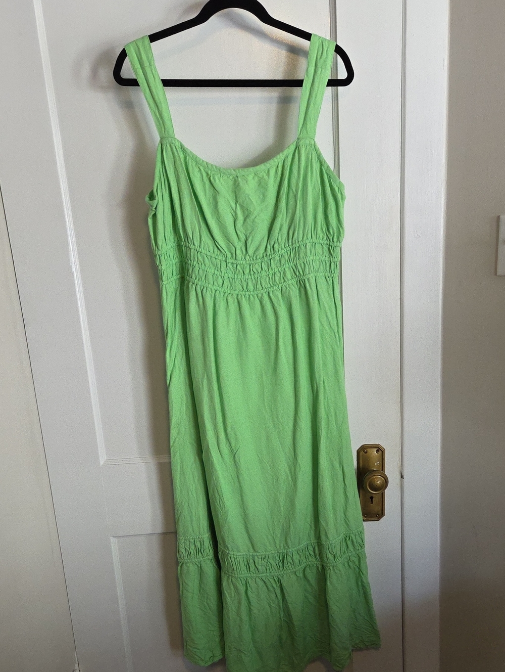 LOFT Light Green Linen Maxi Dress with Smocked Waist